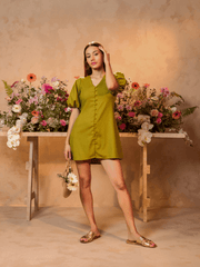 PUFF SLEEVED BUTTON DOWN MINI DRESS