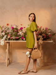 PUFF SLEEVED BUTTON DOWN MINI DRESS