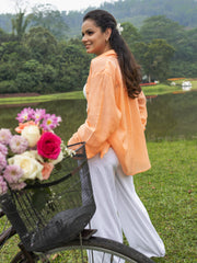 STRIPED PRINTED BUTTON DOWN OVERSIZED SHIRT