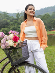 STRIPED PRINTED BUTTON DOWN OVERSIZED SHIRT