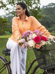 STRIPED PRINTED BUTTON DOWN OVERSIZED SHIRT